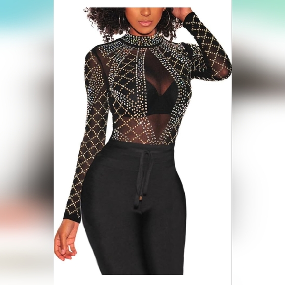 🌞FREE Sheer Mesh Glitter Rhinestone See Through Tops - Picture 2 of 5